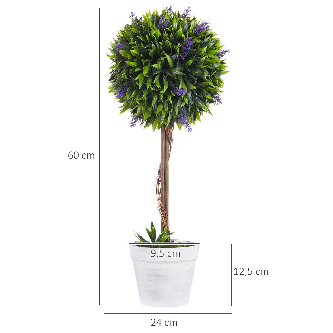 HOMCOM Kunstpflanze Lavendel 2er-Set Künstliche Pflanzen 60 cm Zimmerpflanze