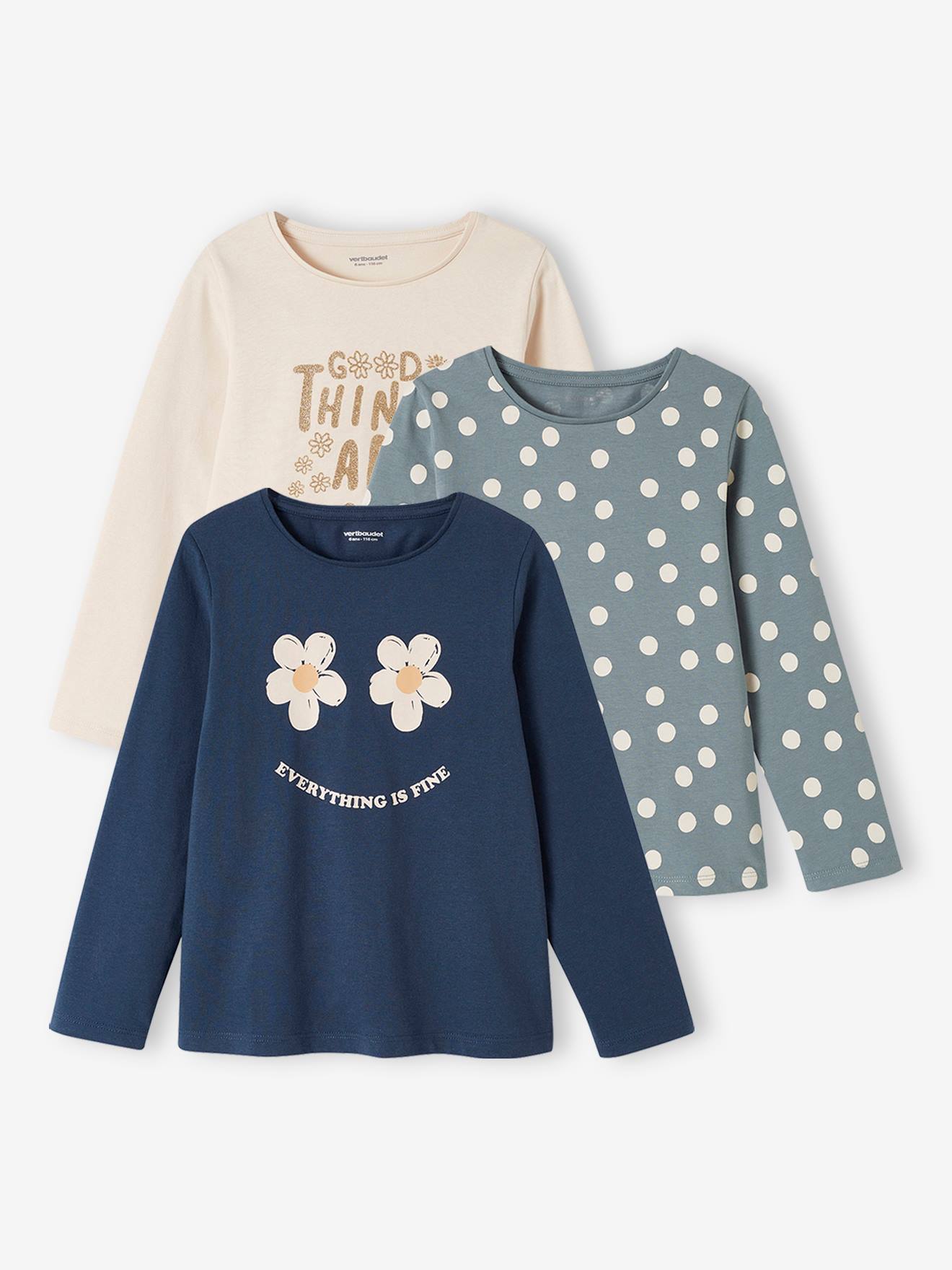 Lot de 3 t-shirts Basics fille manches longues lot blanc