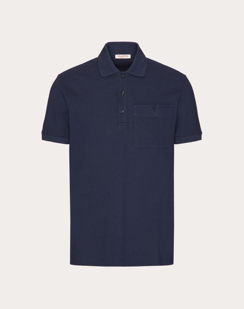 Camisa polo de algodão piqué com detalhe em V costurado