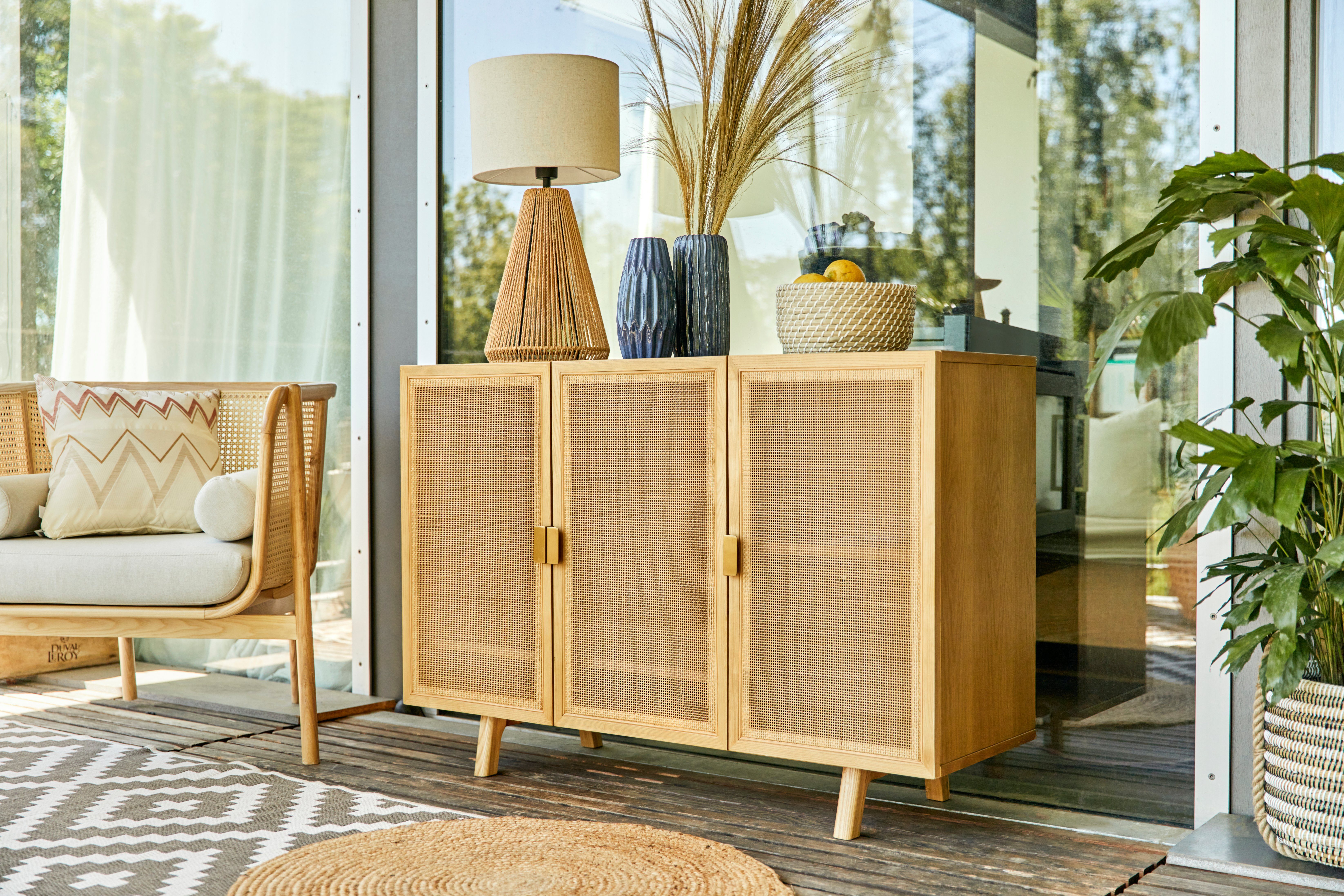 LeGer Home by Lena Gercke Sideboard Lina, Mit Rattan Einsatz, 4 Innenfächer, teilmassiv
