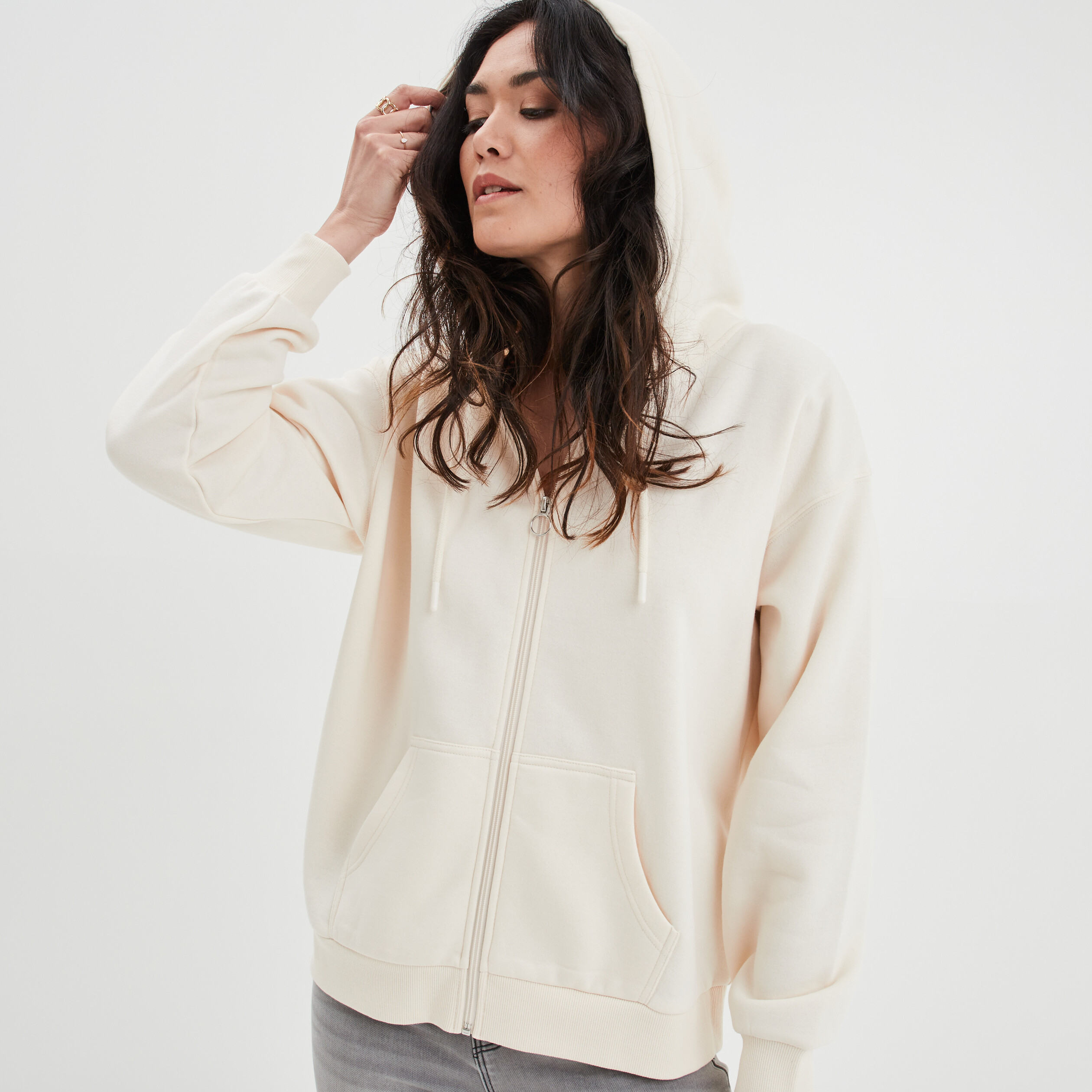 Sweat zippé à capuche beige femme | La Halle