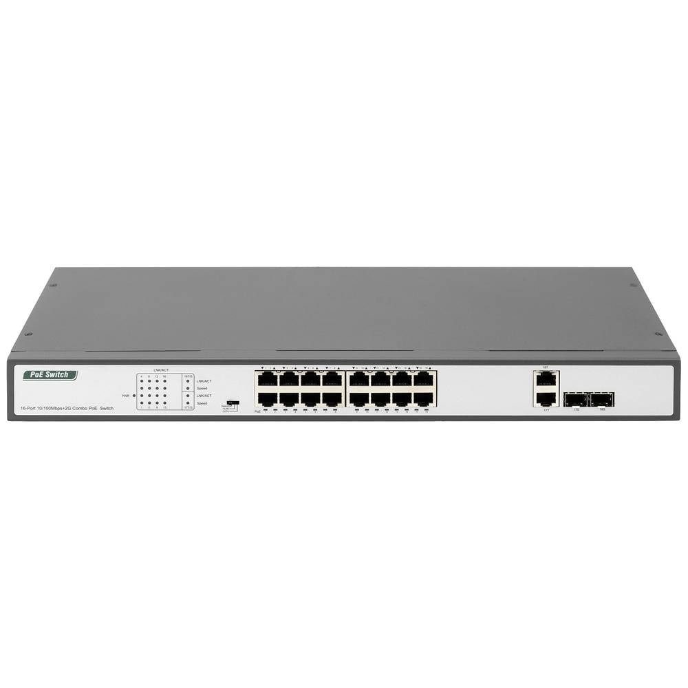 Digitus 16-Port Fast Ethernet PoE Switch, 19 Zoll, Netzwerk-Switch (PoE-Funktion)