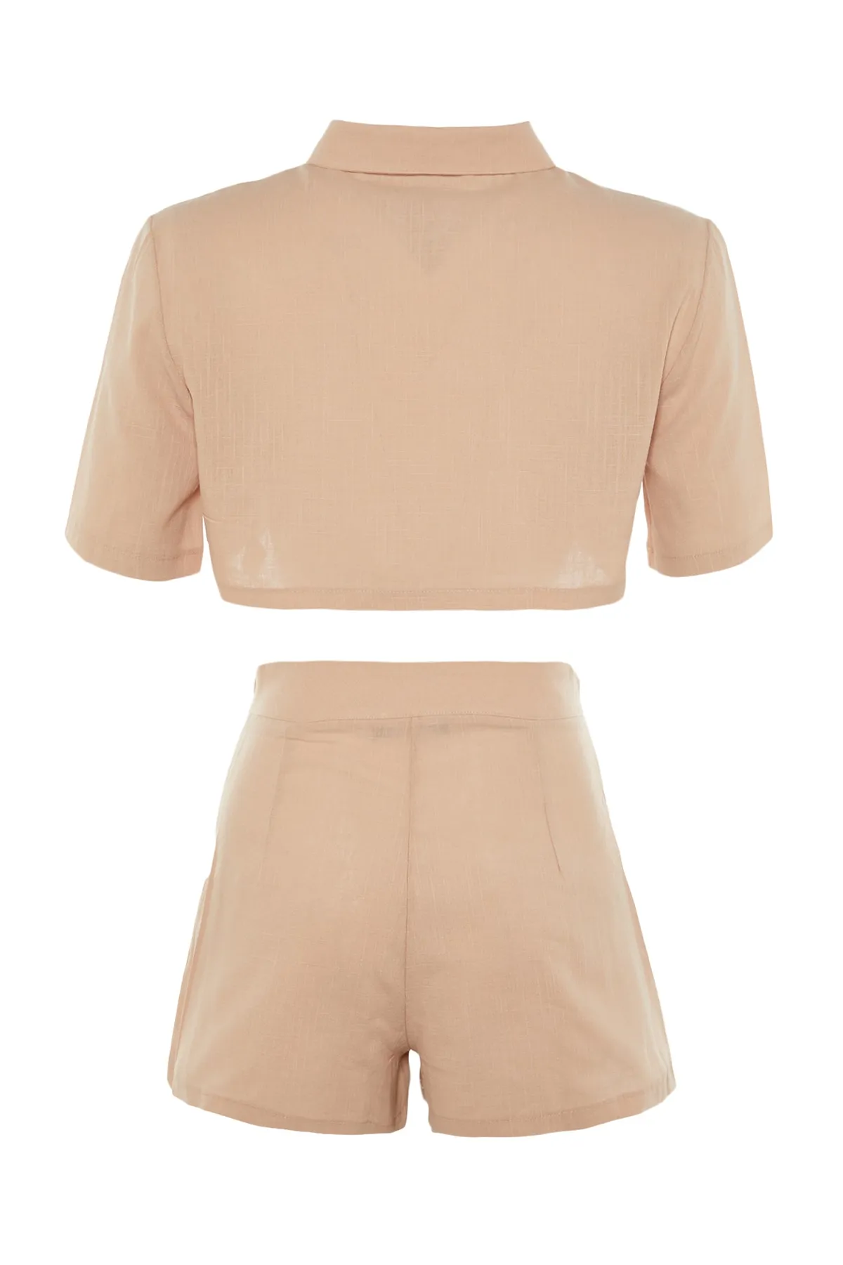 Trendyol Collection  Beiges Set aus Hemd und Shorts mit gewebter Tasche aus 100 % Baumwolle TBESS22AU00007