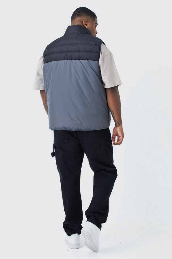 Plus Man Colorblock Weste mit Trichterkragen