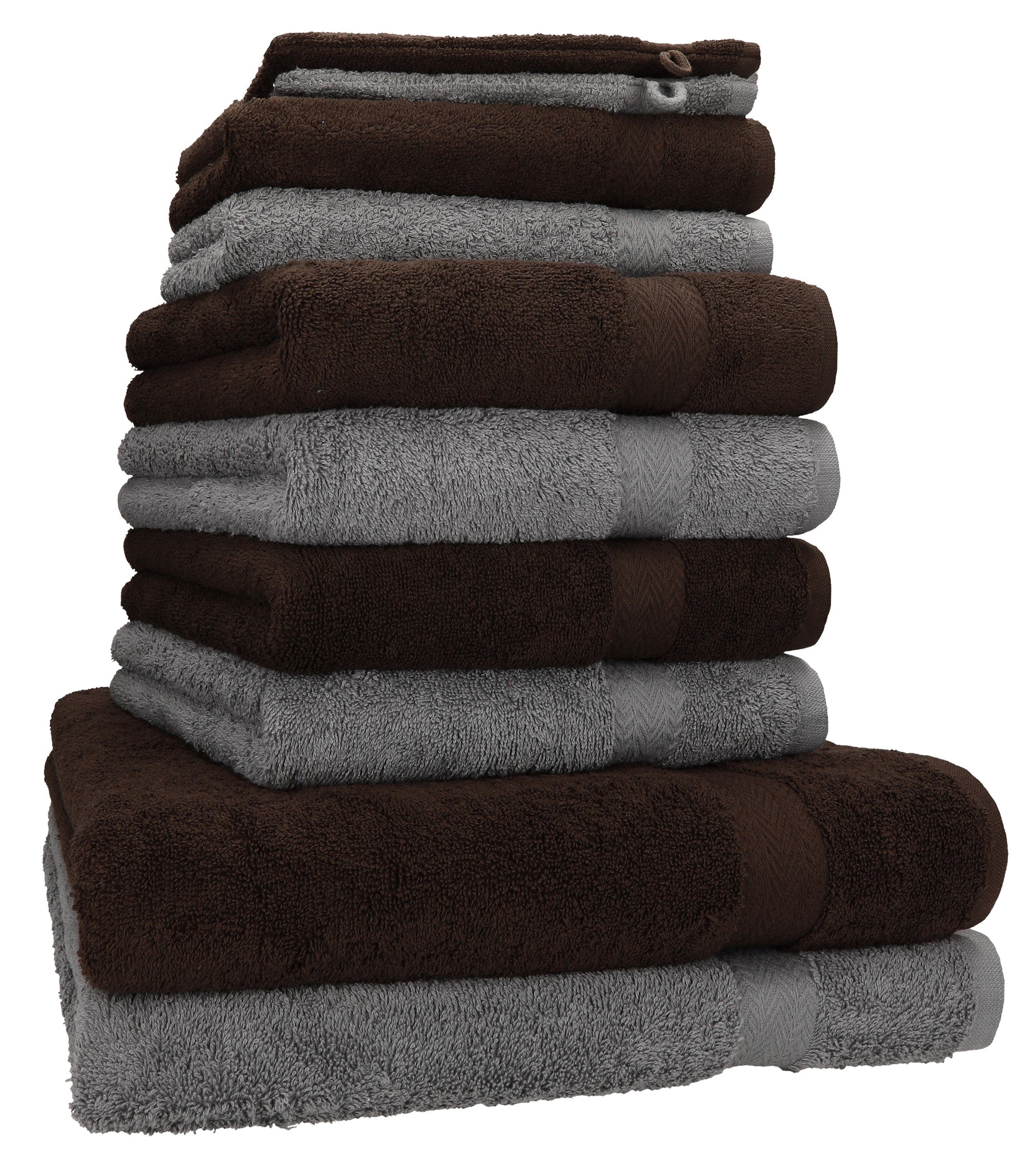 Betz Handtuch Set 10-tlg. Handtuch-Set Premium Farbe Dunkelbraun & Anthrazit, 100% Baumwolle, (Set, 10-tlg)