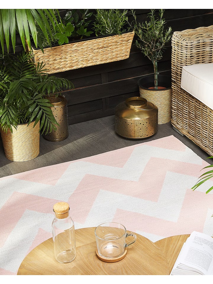 Beliani Outdoorteppich KONARLI in Rosa/Weiß - (W) 160 x (H) 0.3 x (L) 230 cm günstig kaufen onesize