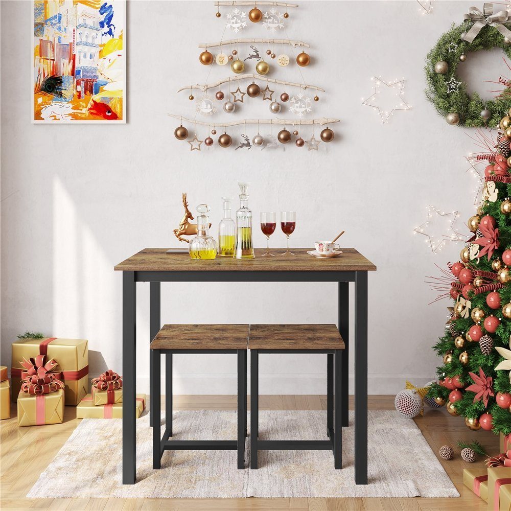 Yaheetech Essgruppe, Bartisch-Set, Stehtisch mit 2 Barhockern Holz