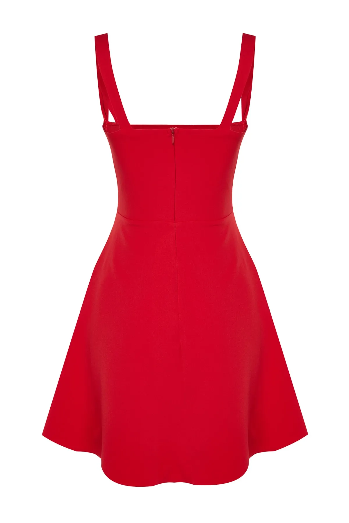 Trendyol Collection  Rotes Abendkleid mit offener Taille/Skater-Webmuster/TPRSS23EL00031