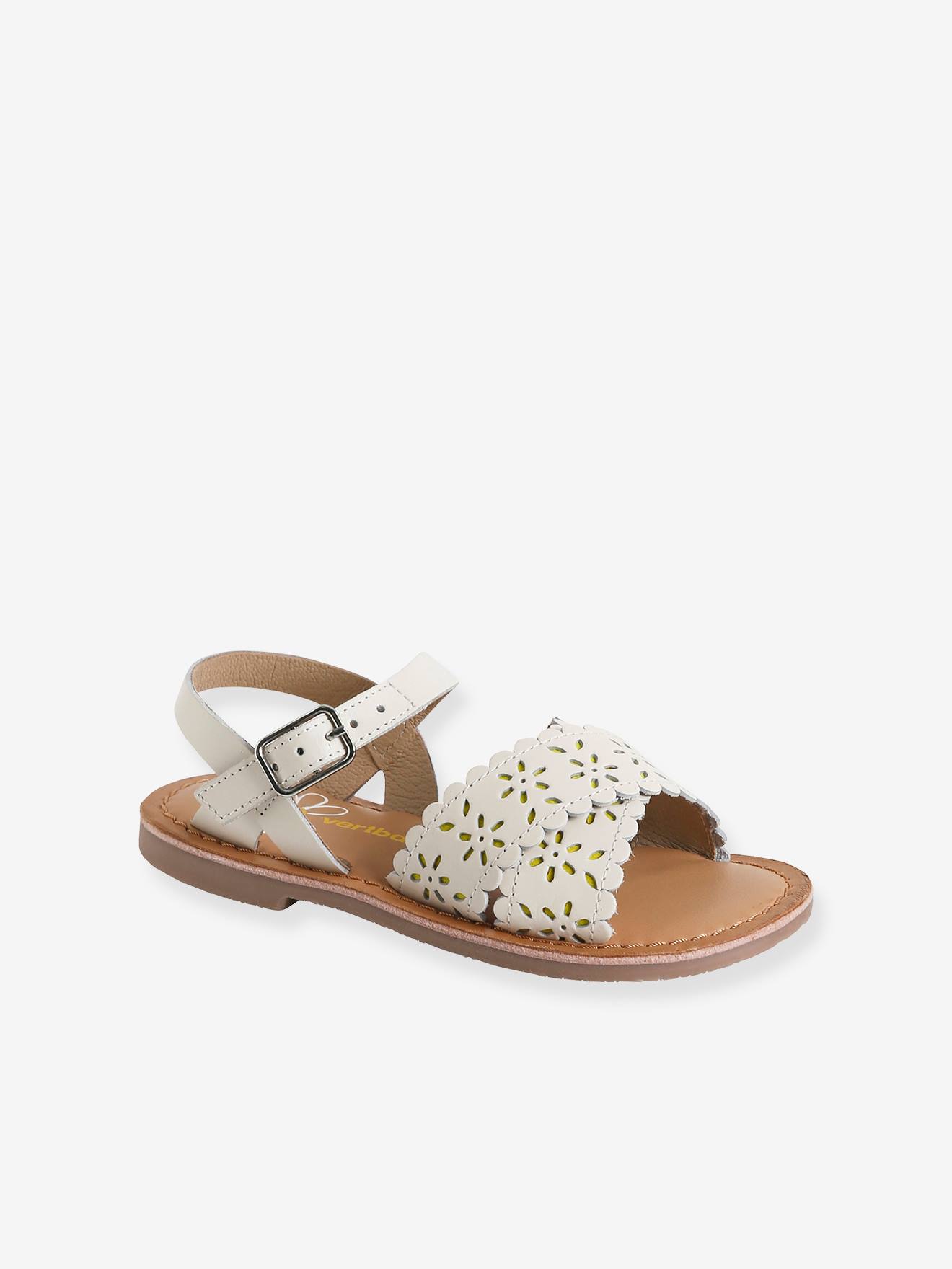 Sandales brides croisées cuir fille vieux rose