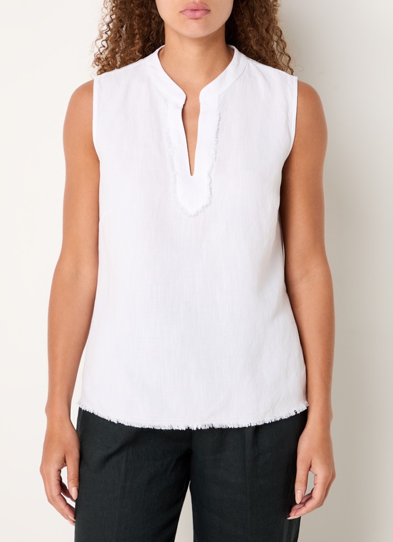 OPUS Fynx sleeveless top in linen blend with V-neck