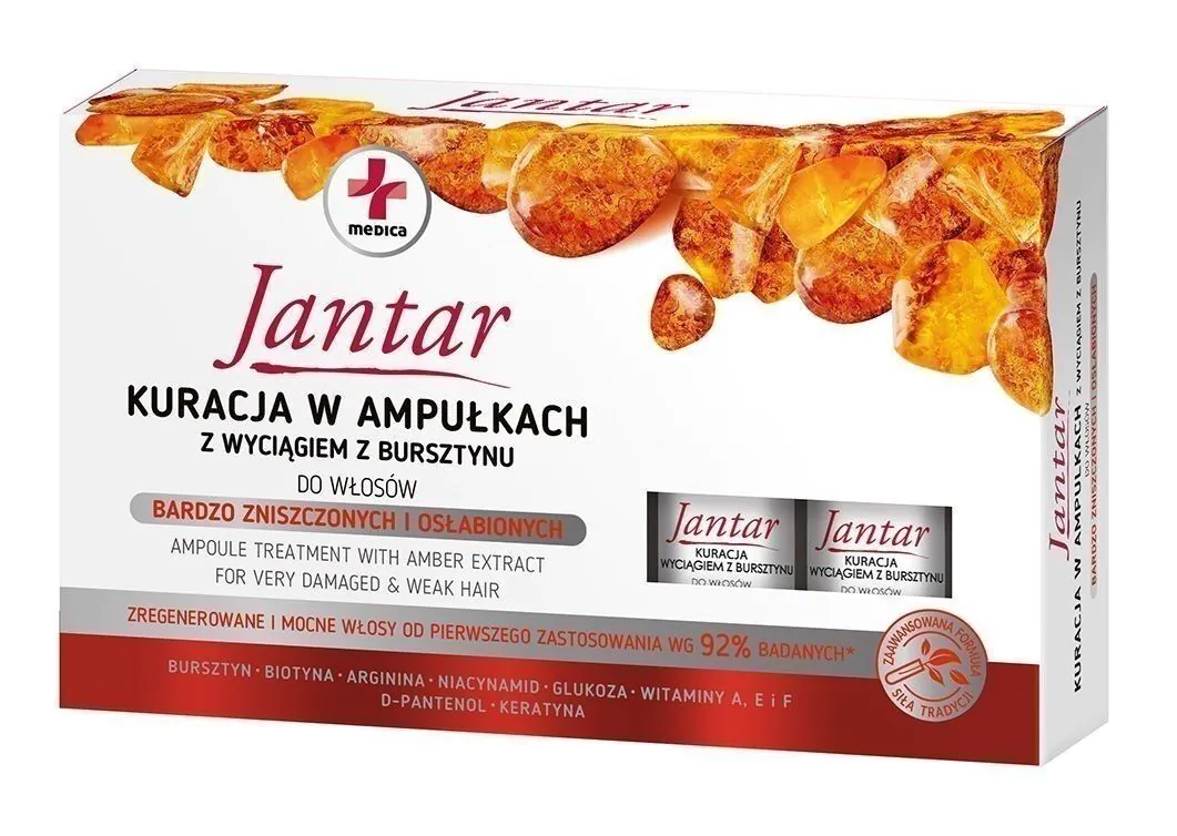 Jantar Med ampulės procedūra su gintaro ekstraktu labai pažeistiems plaukams
