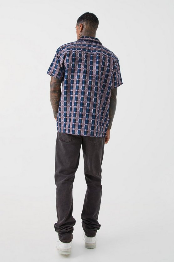 Kurzärmliges transparentes Oversize Velour-Karohemd