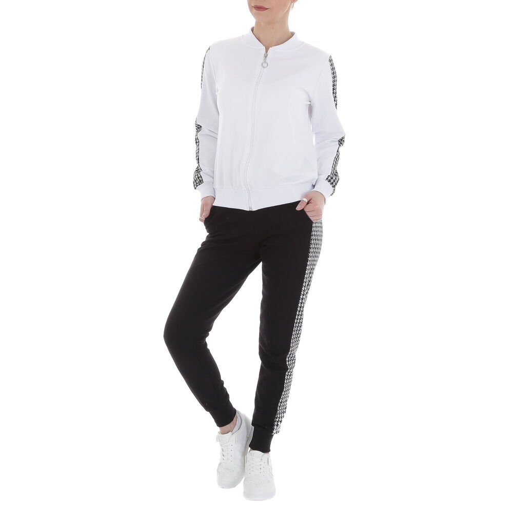 Ital-Design Jogginganzug Damen Freizeit, Hahnentritt Stretch Jogging- & Freizeitanzug in Weiß