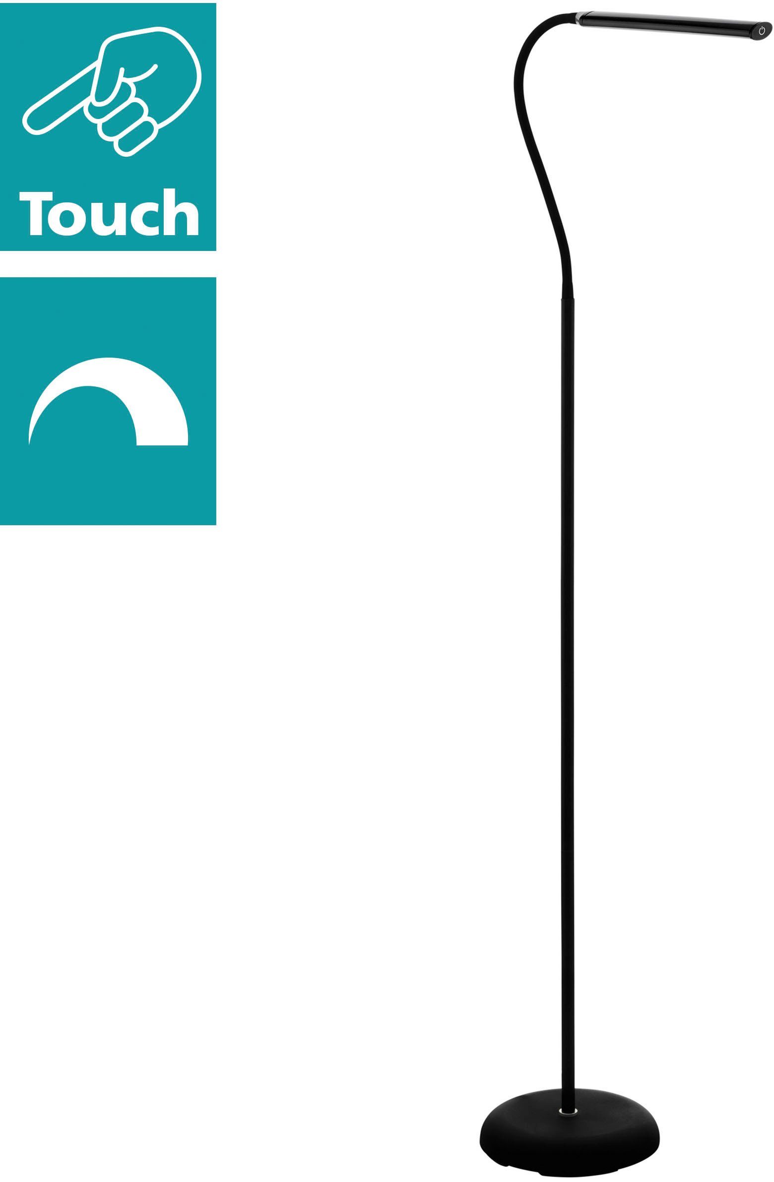 EGLO Stehlampe LAROA, Bluetooth, Dimmfunktion, Farbwechsel, Smart Home, LED fest integriert, Neutralweiß, Standlampe, Touch, dimmbar, Stehleuchte, Standleuchte, LED Bürolampe