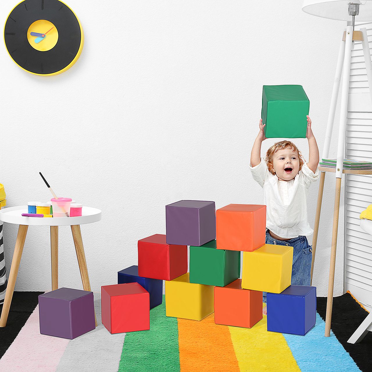 HOMCOM Bausteinset 12er-Set Schaumstoff Bauspielzeug für 1-3 Jahre alt Kinder