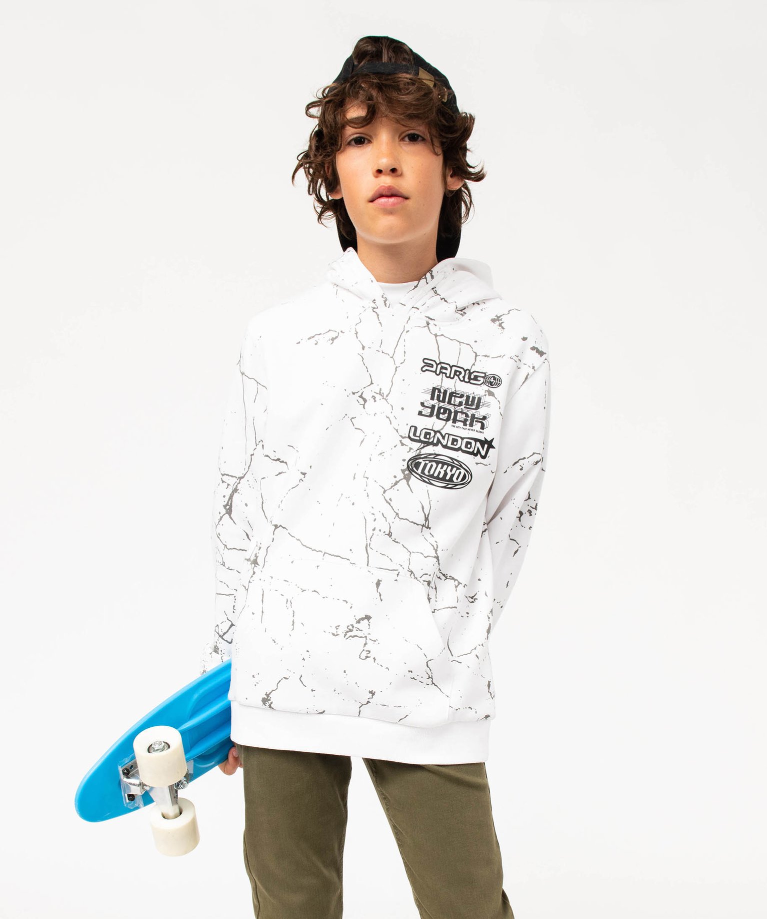 Sweat à capuche imprimé Garçon blanc | GEMO