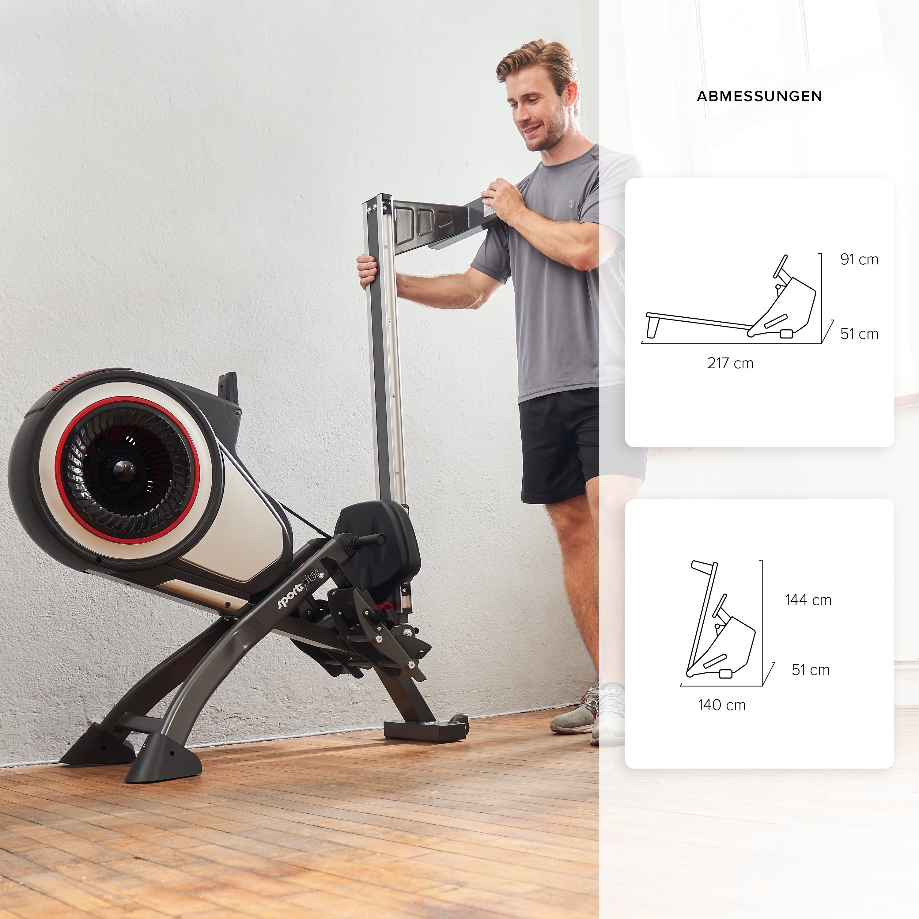 SportPlus Rudergerät SP-MR-010, Rudergerät, Turbinenbremssystem, 8 Luftwiderstandsstufen, SP-MR-010