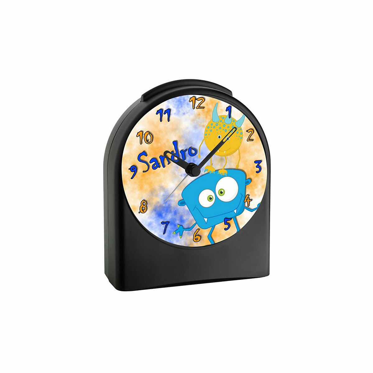 Kinder Funkwecker personalisiert mit Namen Monster Atom-/Funkuhr, 12-Stunden-Anzeigeformat, Schlummerfunktion, Nachtlicht, Geräuschlos/Ohne Ticken