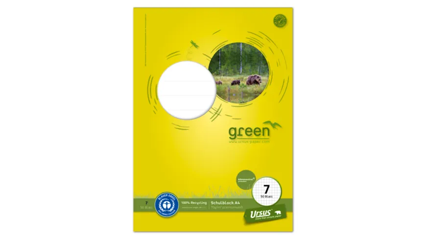Ursus Green Schulblock Lineatur 7 A4 50 Blatt 7mm kariert