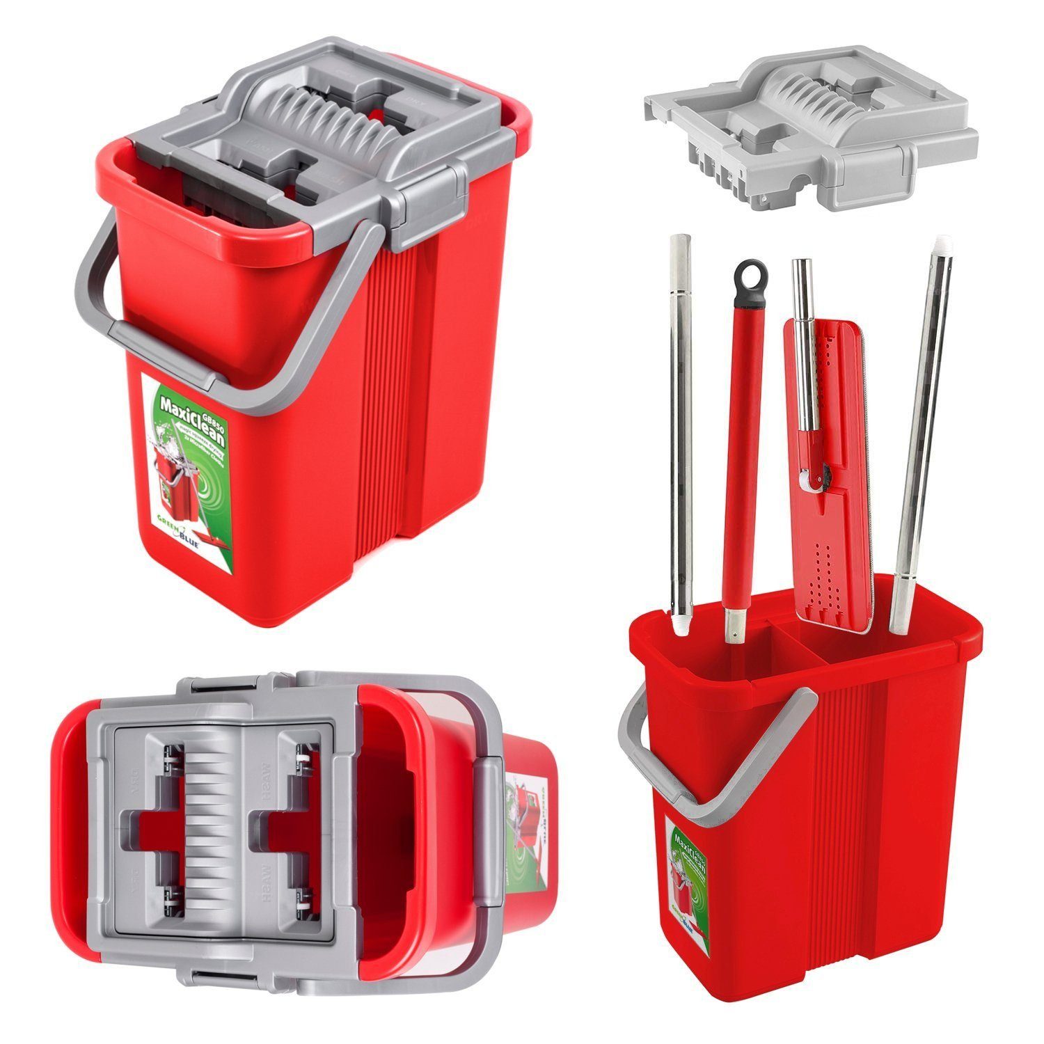 GreenBlue Wischmopp GB850, 8L-Eimer mit 2-Kammer-System zur Nass- u. Trockenreinigung