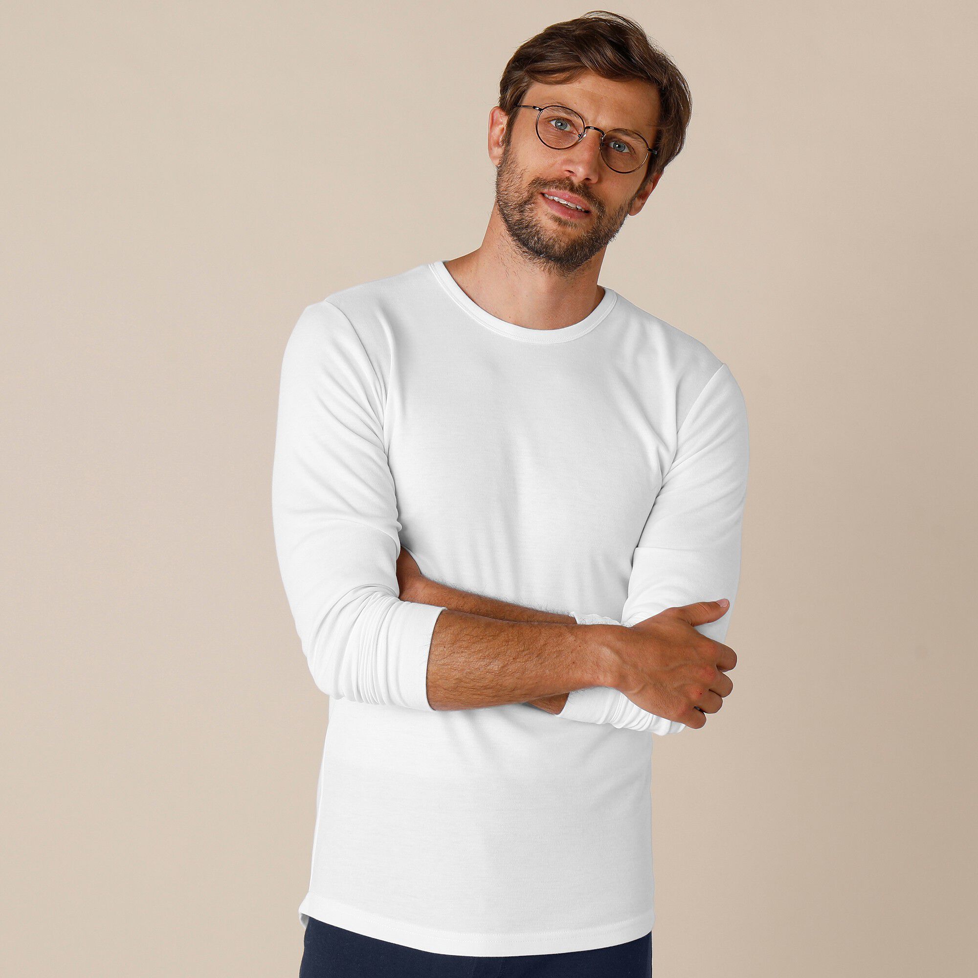 Tee-shirt sous-vêtement homme col rond manches longues dos long polyester