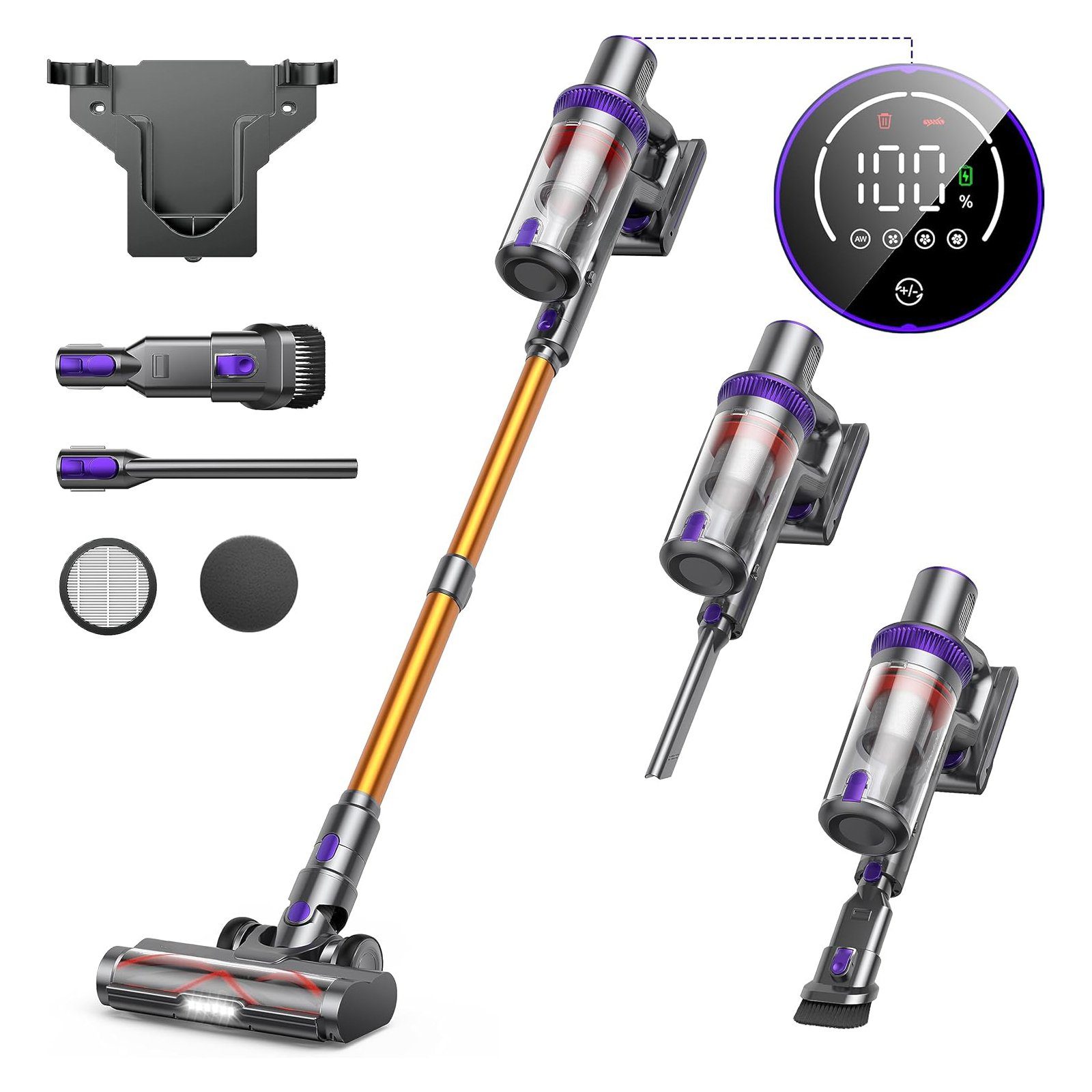 Sinaopus Akku-Hand-und Stielstaubsauger E3&E5, Staubsauger Kabellos mit 33000pa Saugkraft, 400,00 W, Handstaubsauger beutellos, Auto Staubsauger, Bis zu 50 Min Laufzeit, 1.5L Staubbehälter