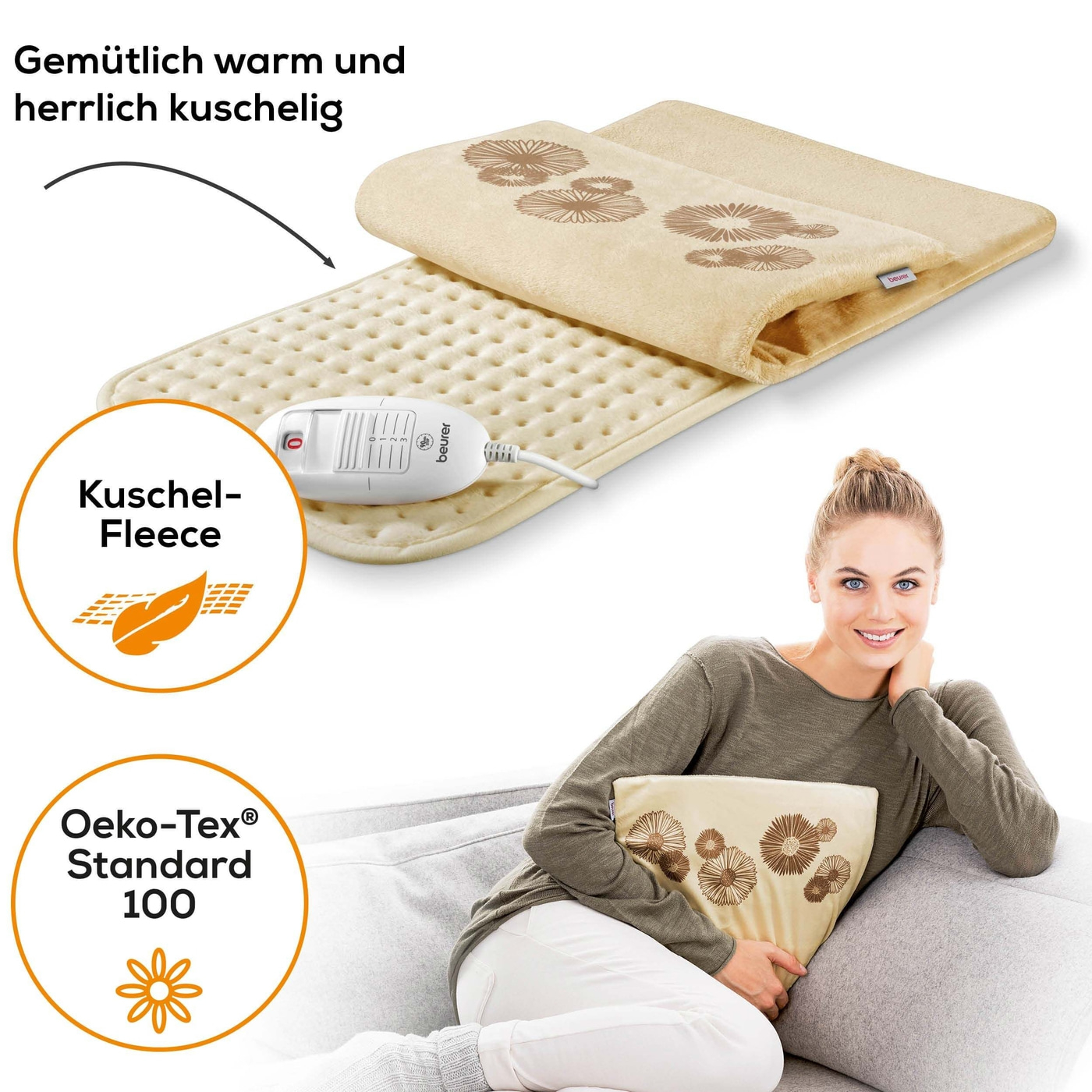 Beurer Heizkissen HK 45 Cosy-XXL Heizkissen mit abnehmbaren Flauschfaserbezug & 3 Wärmestufen