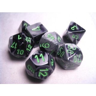Black-Grey with Green 7-Würfelset (Gemini)