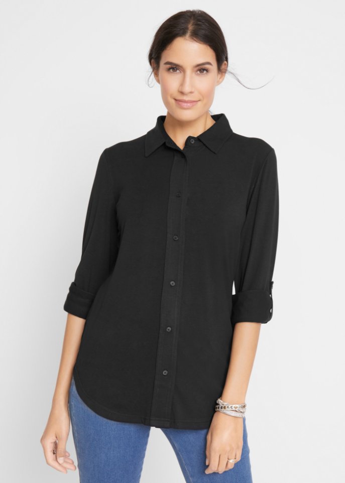 Jersey-Shirtbluse, lang
