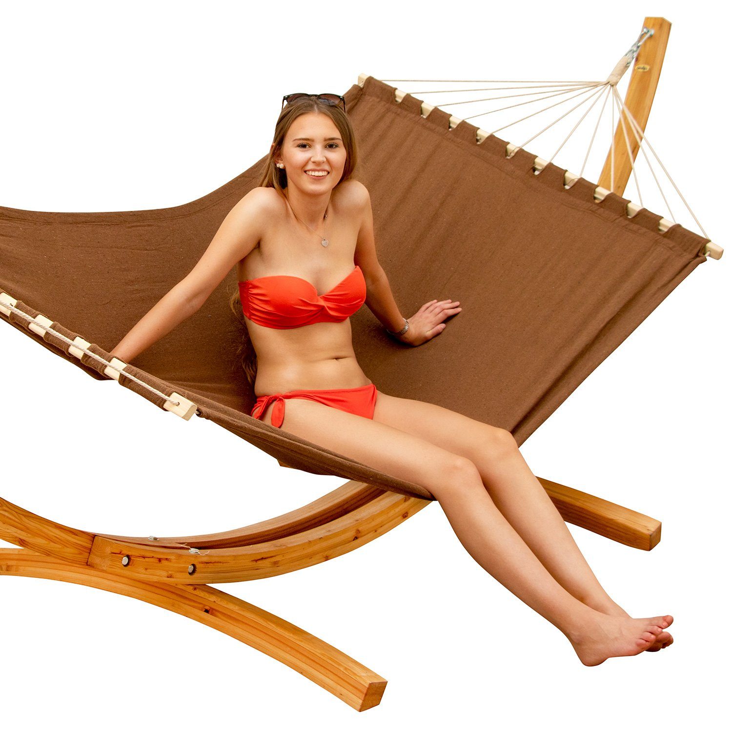 AMANKA Hängematte XXL Hängematte mit Gestell Hängemattengestell, Holz mit Stabhängematte 325cm