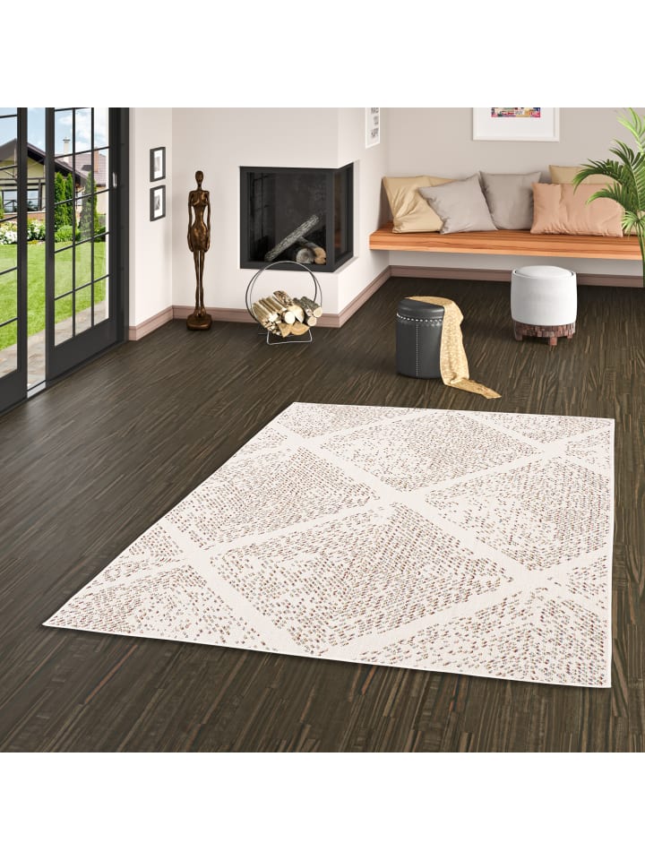 Pergamon In & Outdoor Teppich Campus Pixel Rauten in Beige günstig kaufen