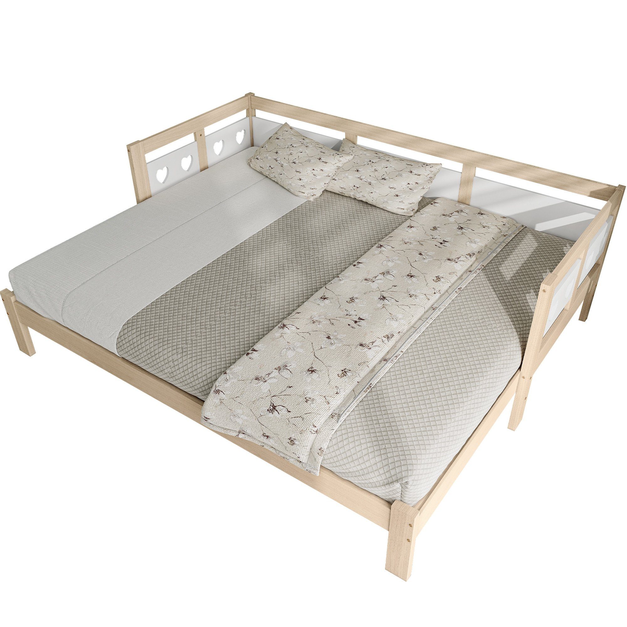 DEEP POWER Holzbett 90x190cm Holzbett Einzelbett Doppelbett mit Ausziehbett Natürlich