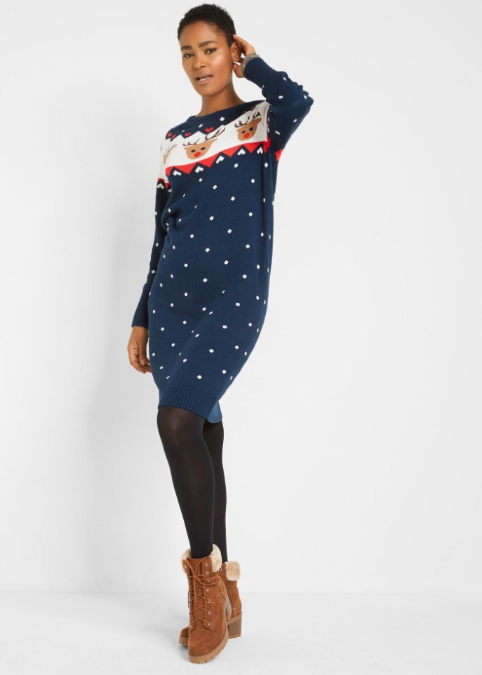 Weihnachts- Strickkleid Rentier, knieumspielend