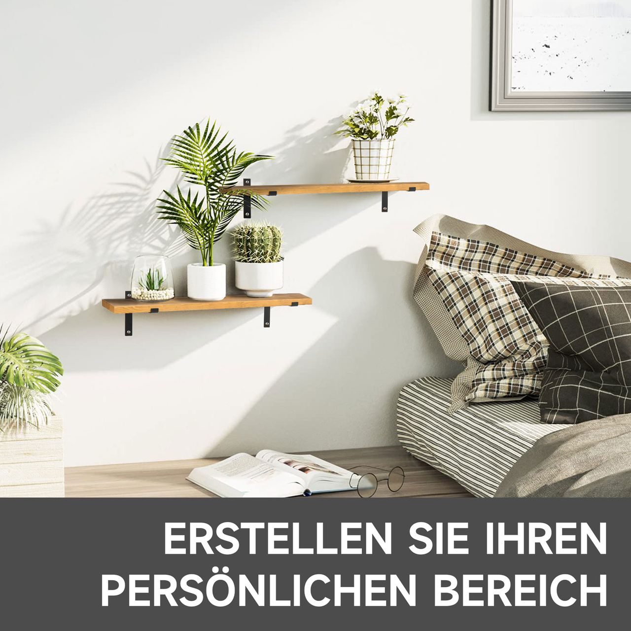 HOMCOM Wandregal 2er-Set Schweberegal Holzregal Wandboard, Regalbrett, Wandbrett