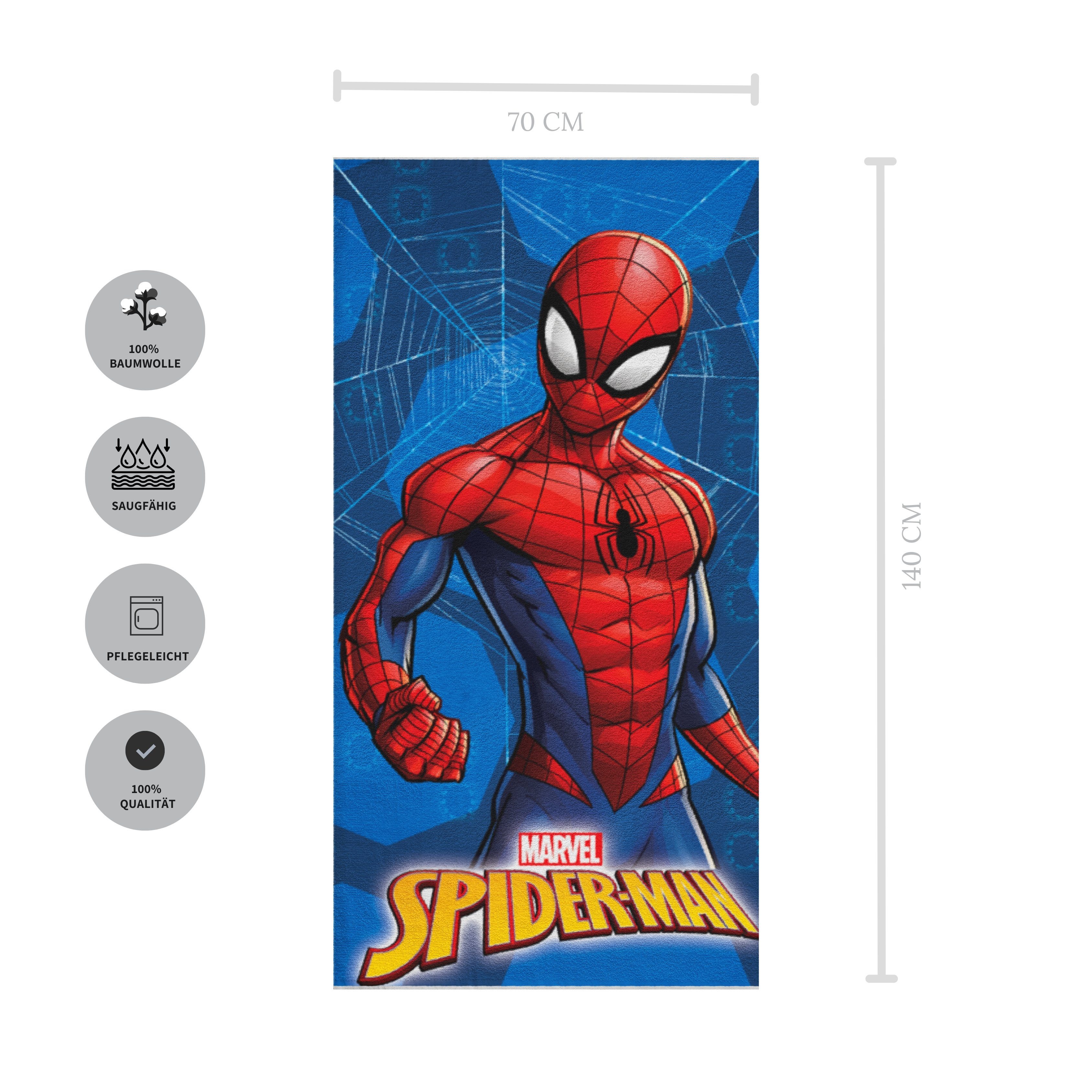 MTOnlinehandel Badetuch Spiderman 70x140 cm, 100 %, Baumwolle (1-St), Marvel's Kinder Bade-/Strandtuch