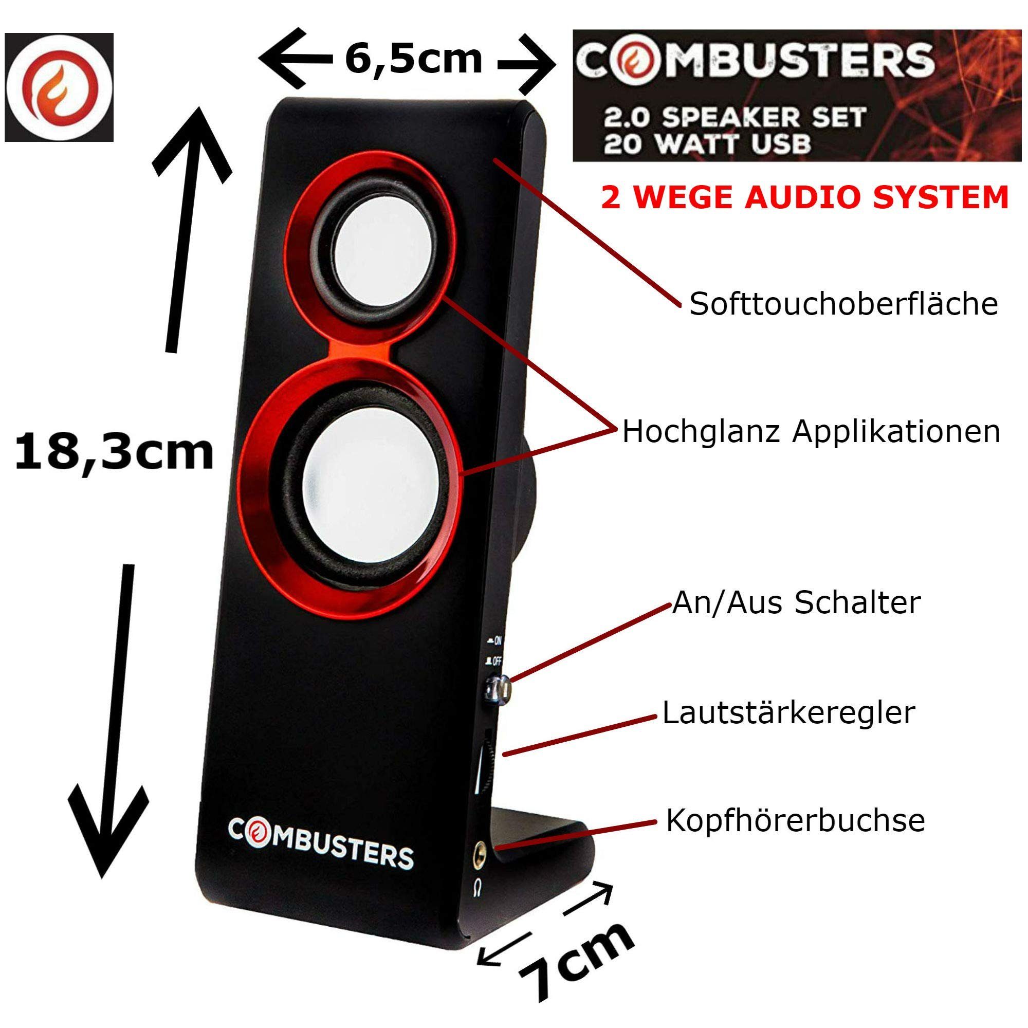 Combusters USB Design Lautsprecher Box Boxen Pc Computer Laptop schwarz rot PC-Lautsprecher