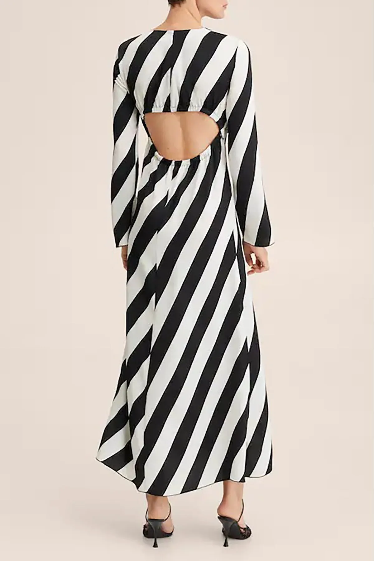 Madmext  Schwarzes langes Kleid mit gestreiftem Rücken und detailliertem MG1443