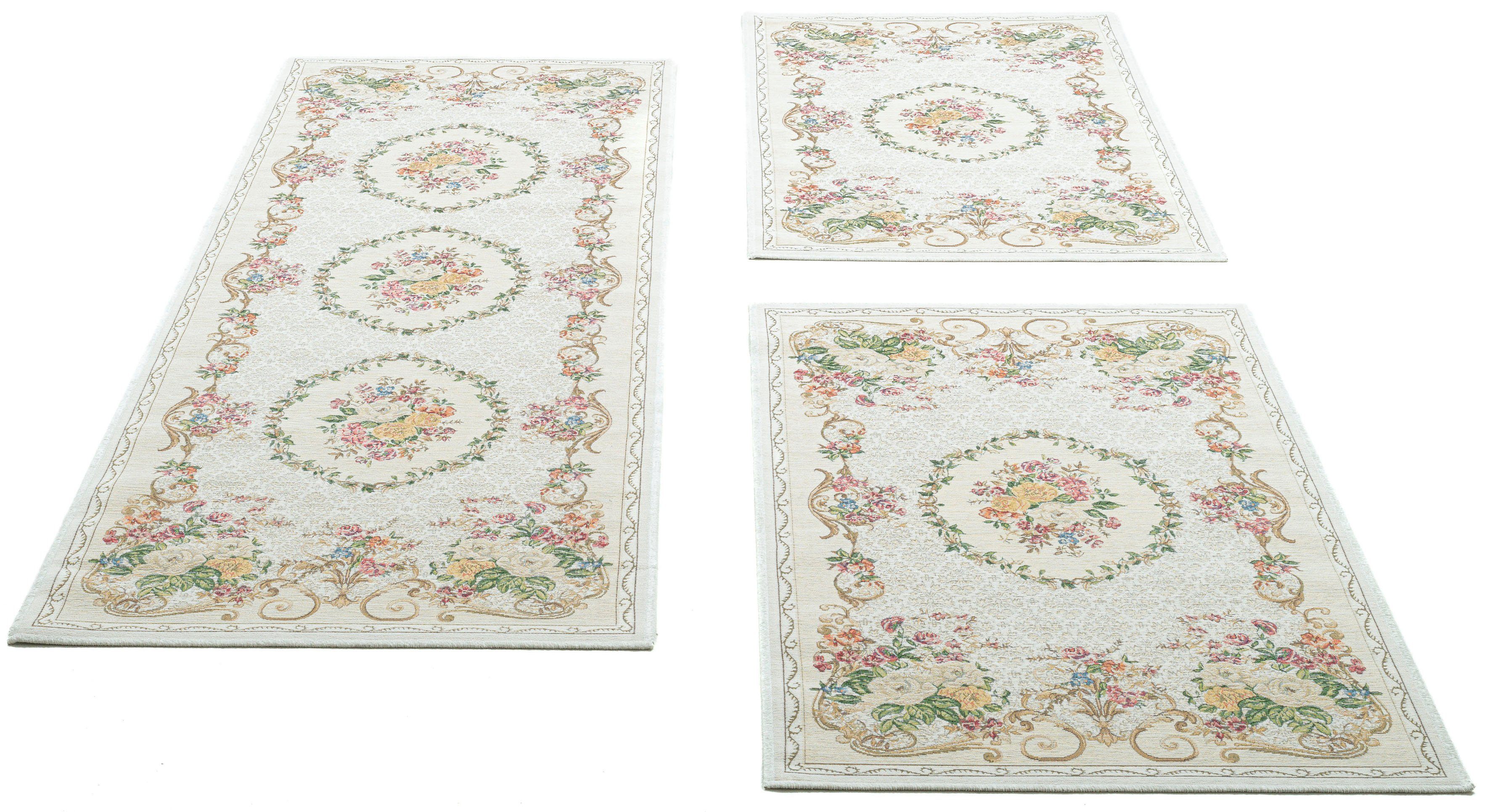 Bettumrandung Flomi Floral THEKO, Höhe 3 mm, (3-tlg), Bettvorleger, Läufer-Set für das Schlafzimmer, gewebt, Blumen Design