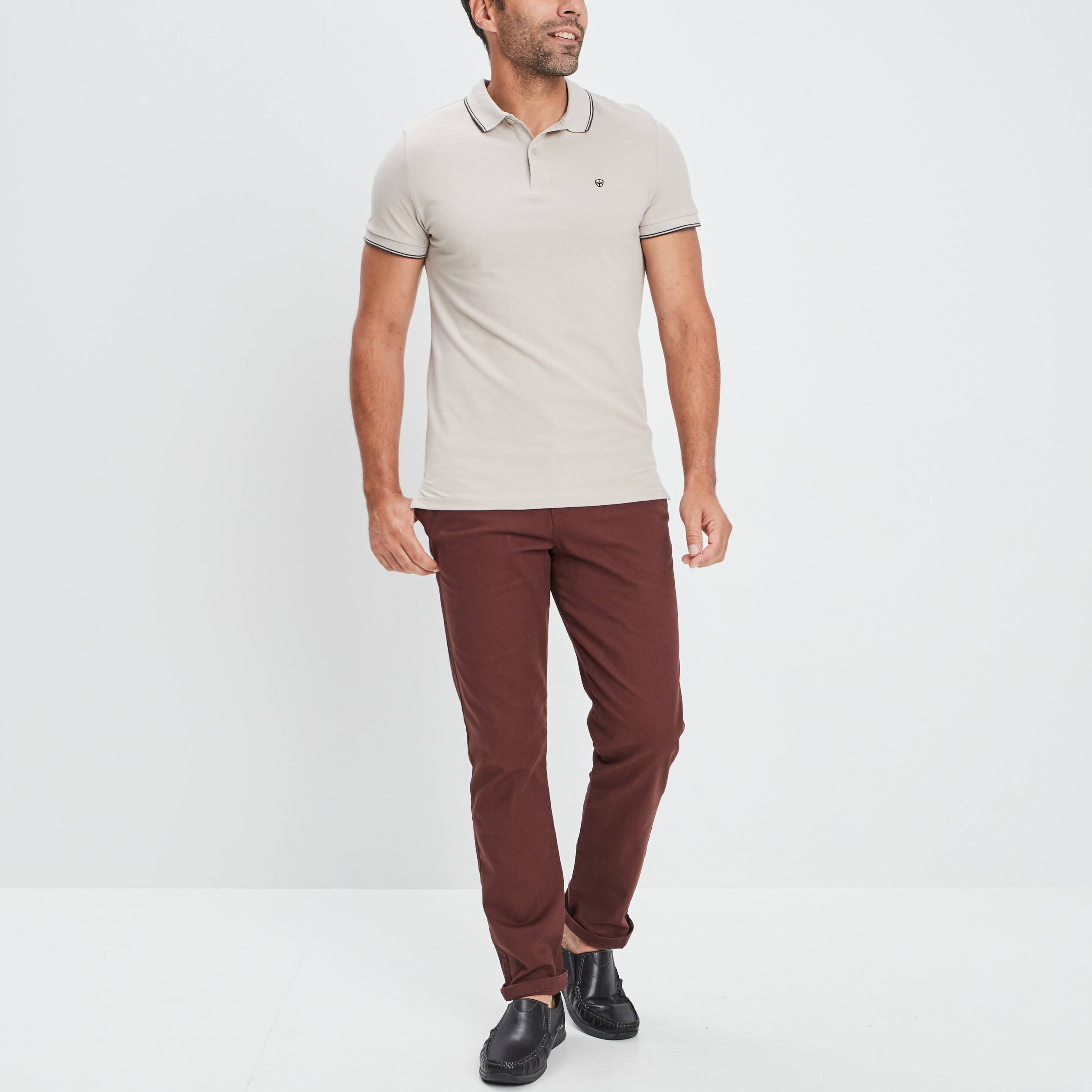 Polo manches courtes bords contrastés sable homme | La Halle
