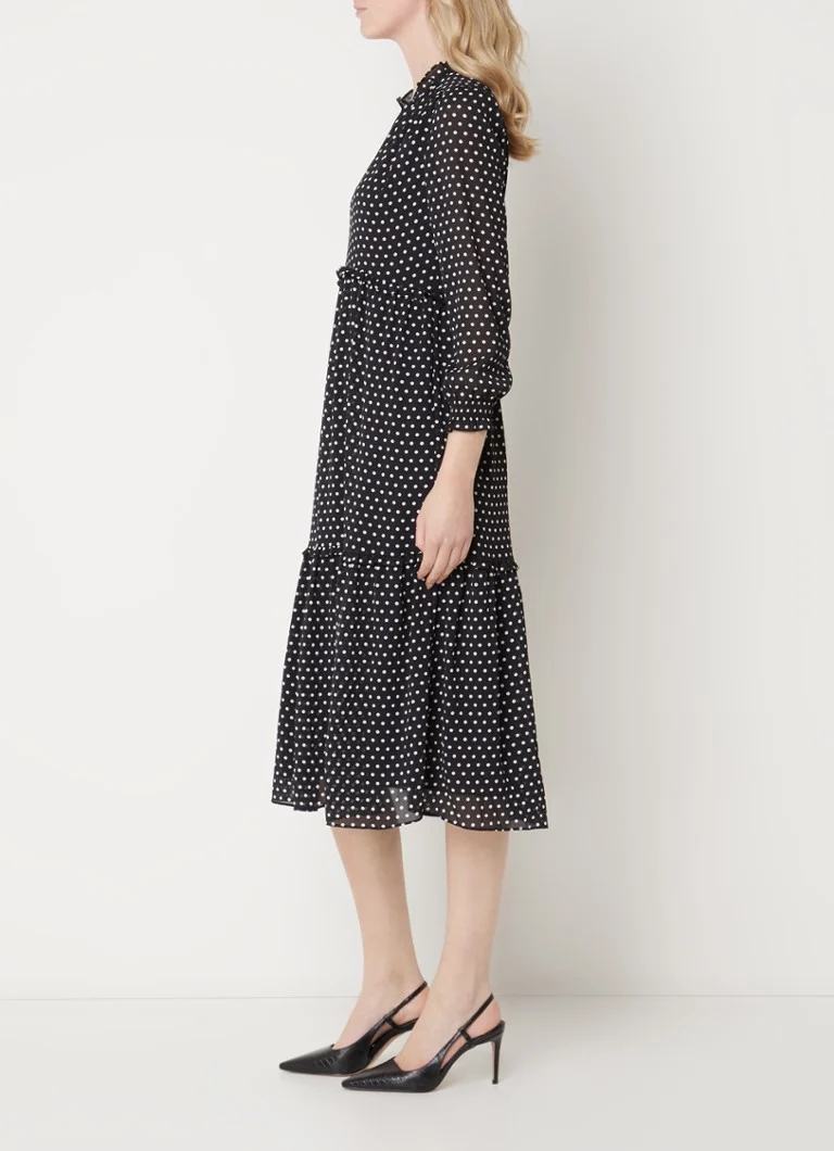 Abito midi con volant e stampa a pois Annalise di Hobbs