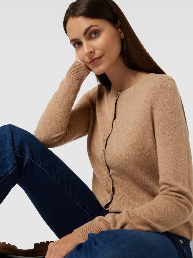 Strickjacke aus Kaschmir mit Knopfleiste in camel meliert