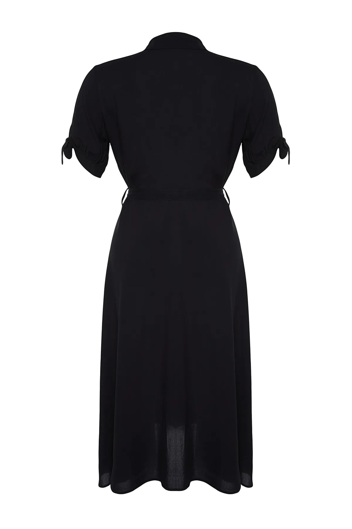 Trendyol Curve  Schwarzes gewebtes Kleid mit Knöpfen und Gürtel TBBSS22EL1603