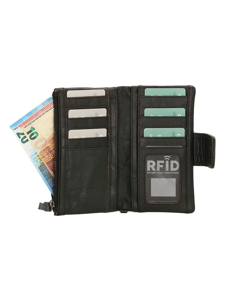 micmacbags Leder-Geldbörse in Schwarz - (B)17 x (H)10 x (T)3 cm günstig kaufen onesize
