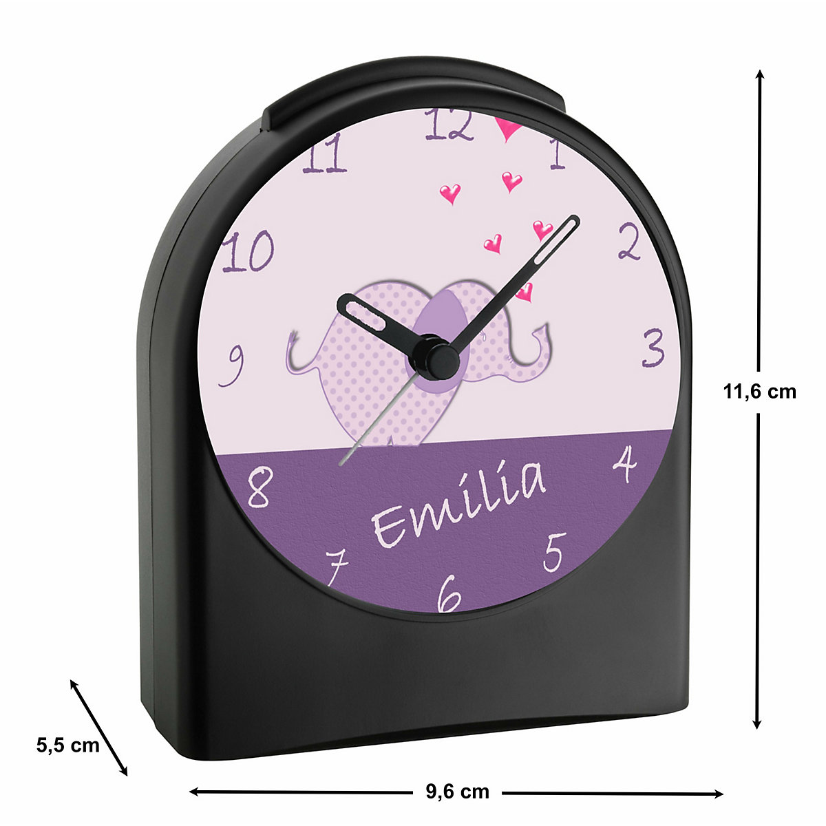 Kinder Funkwecker personalisiert mit Namen Elefefant Atom-/Funkuhr, 12-Stunden-Anzeigeformat, Schlummerfunktion, Nachtlicht, Geräuschlos/Ohne Ticken