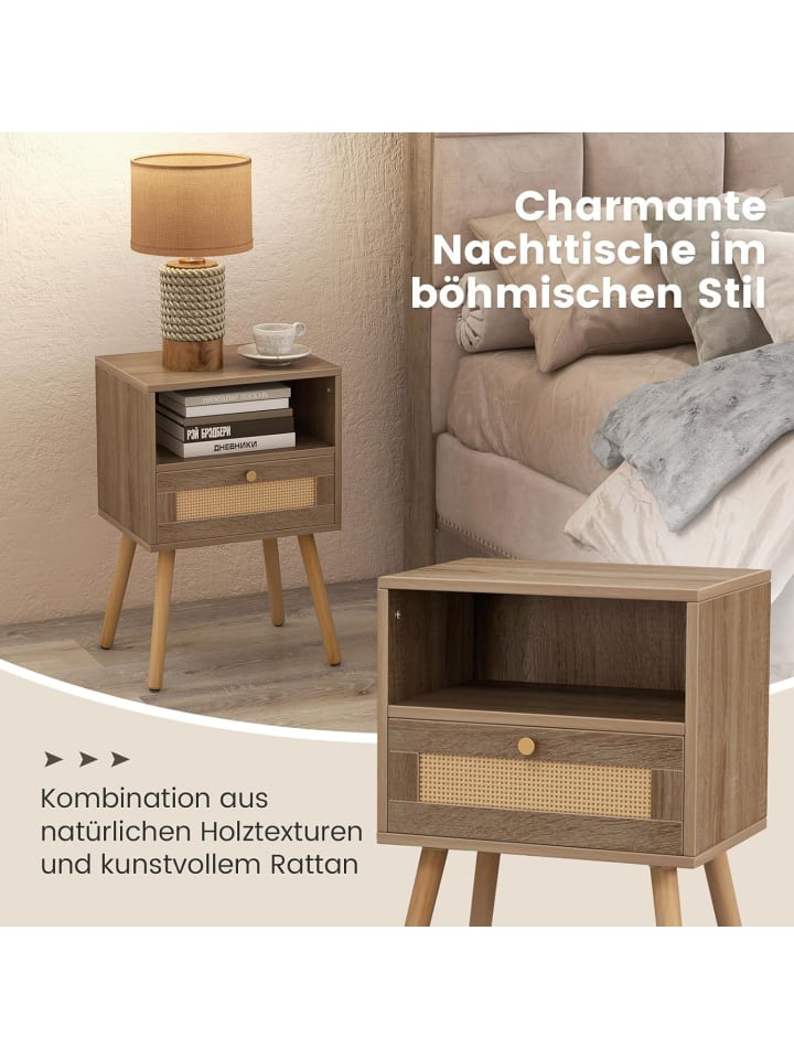 COSTWAY Nachttisch 2er Set 40x30x61cm in Hellbraun günstig kaufen onesize