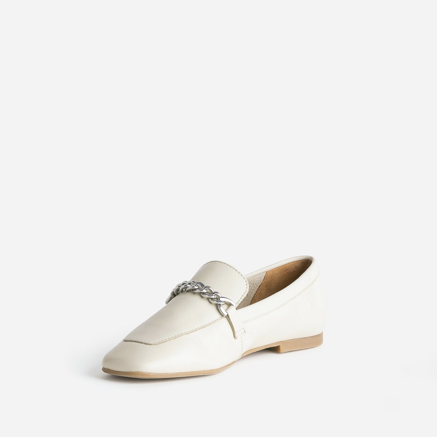 Mocassin écru en cuir chaîne-bijou