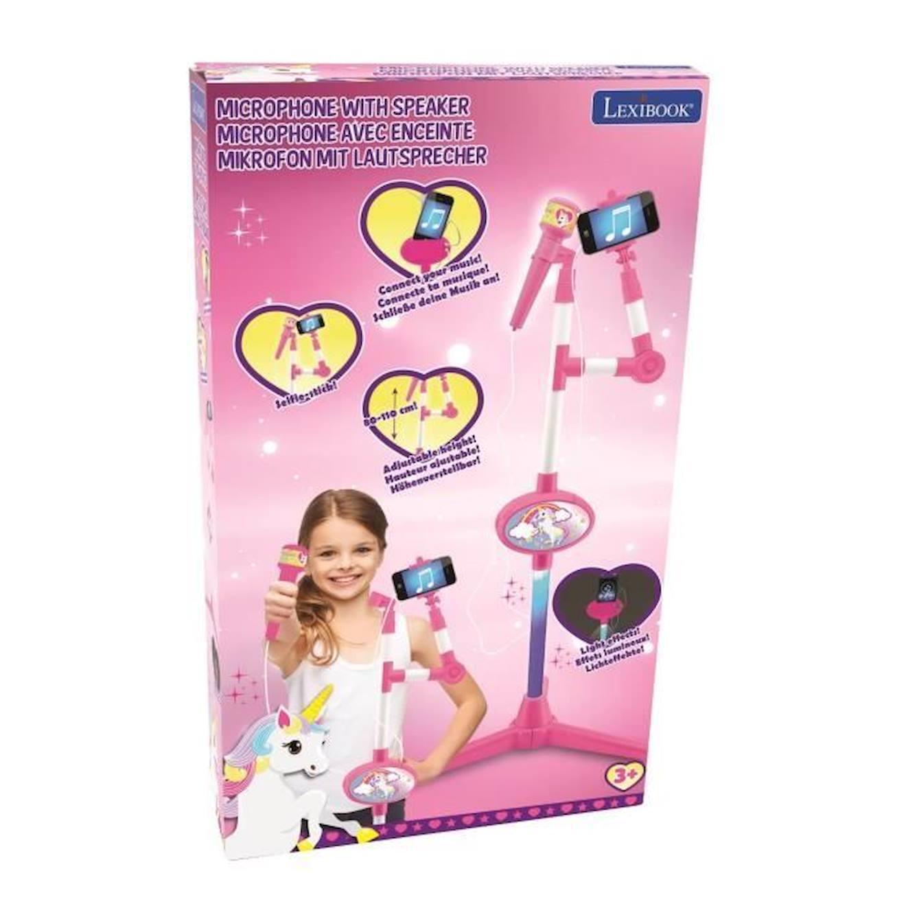 Microphone Licorne avec pied lumineux et haut-parleur