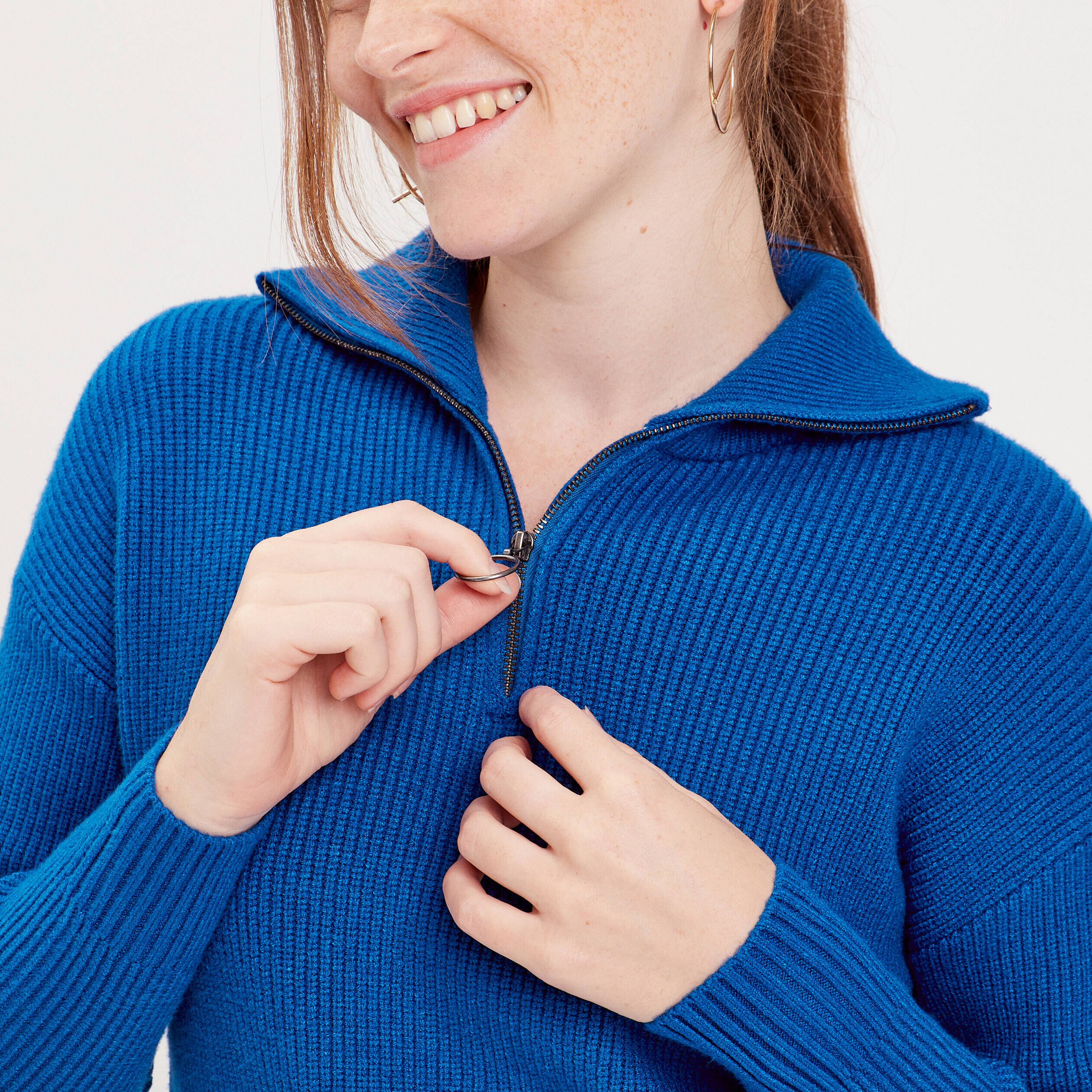 Pull col camionneur bleu electrique femme | Cache Cache