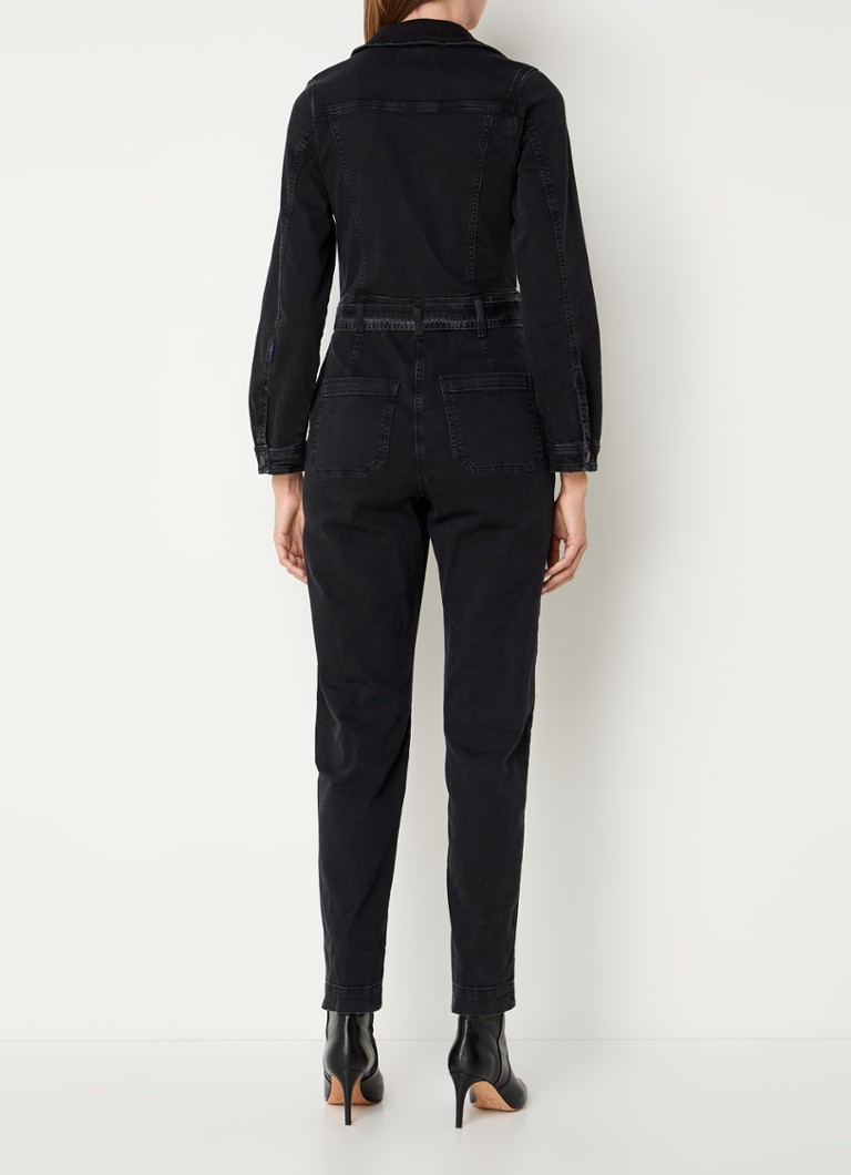 Summum straight-fit denim jumpsuit with tie belt and chest pockets