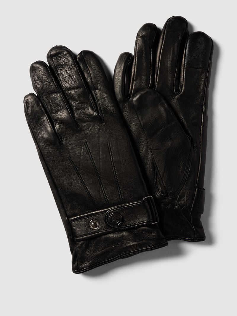 Handschuhe aus Leder mit Ziernähten in schwarz